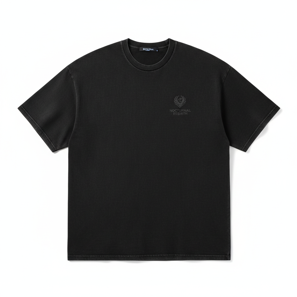 Aurexo oversized drop-shoulder tee in washed black flat lay