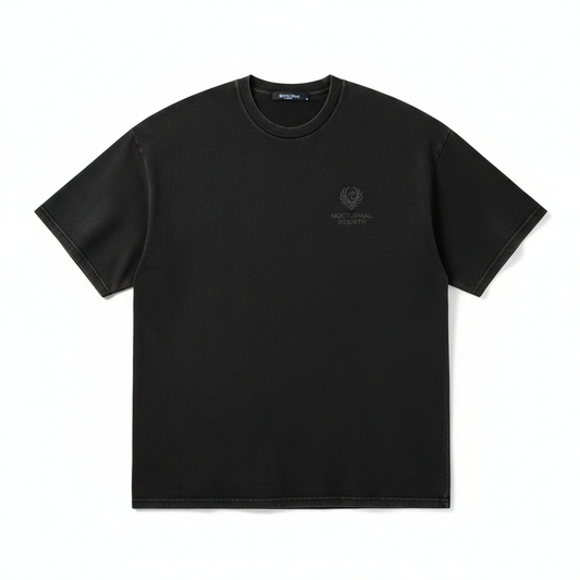 Aurexo oversized drop-shoulder tee in washed black flat lay